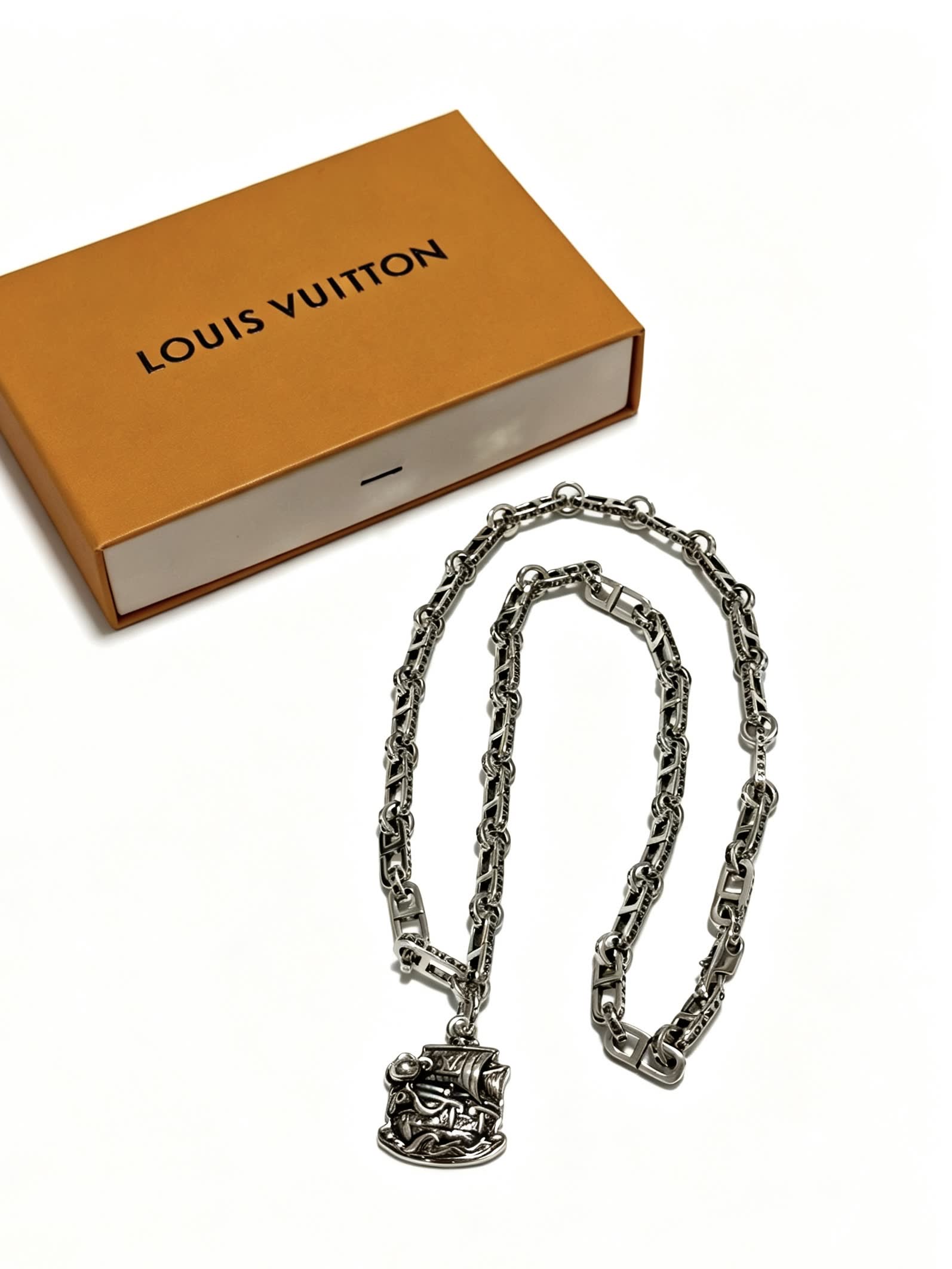 Louis Vuitton Silver Chain with Pirate Ship Pendant